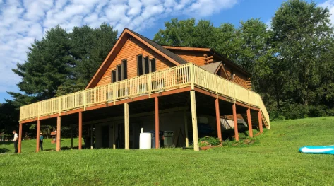 A new Amish-built pressure-treated wood deck in Gladwyne, PA