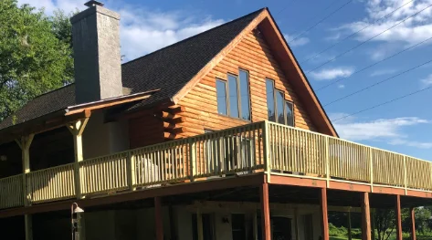 A residential Amish-built wooden deck in West Chester, PA