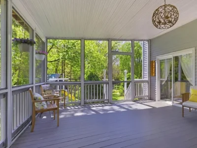 A cozy enclosed deck with composite decking in Malvern, PA