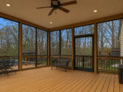 A cedar deck enclosed with screens and a roof in Malvern, PA