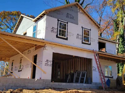 A new construction house in the process of construction in Southeast Pennsylvania