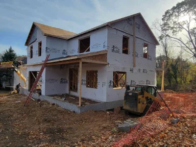 A new construction house in the process of construction in Southeast Pennsylvania