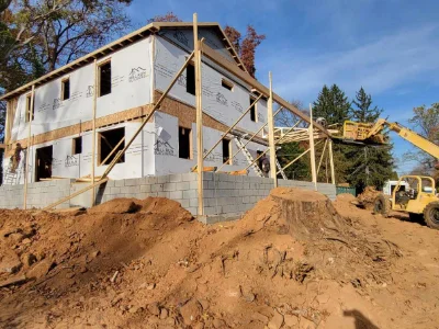 A new construction house in the process of construction in Southeast Pennsylvania