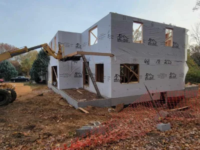 The foundation and two stories of a new construction home