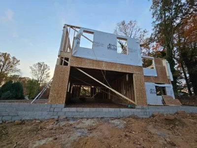 The foundation and two stories of a new construction home