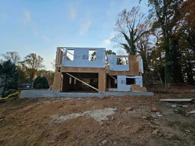 The foundation and two stories of a new construction home