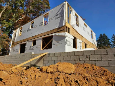 The foundation and two stories of a new construction home